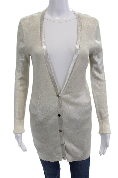 Robert Rodriguez Womens Cardigan Beige Mercerized Cotton V-Neck Size S