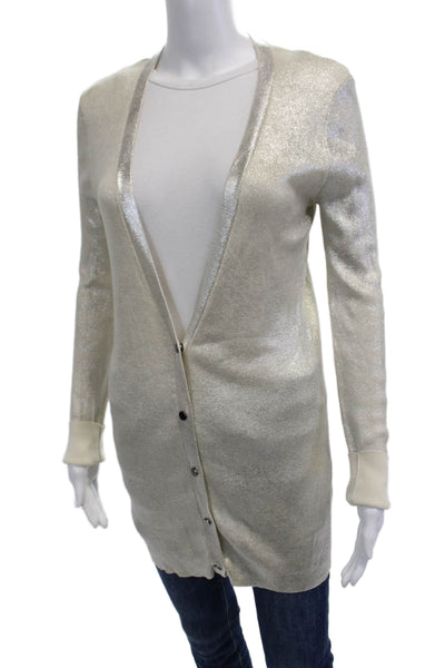 Robert Rodriguez Womens Cardigan Beige Mercerized Cotton V-Neck Size S