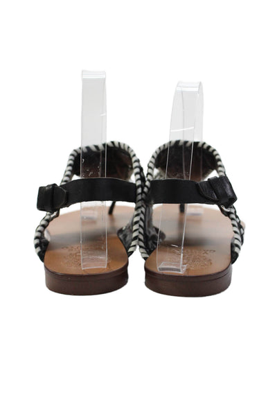 Vince Camuto Womens Woven Tassel Ankle T Strap Sandals Black White Size 8M