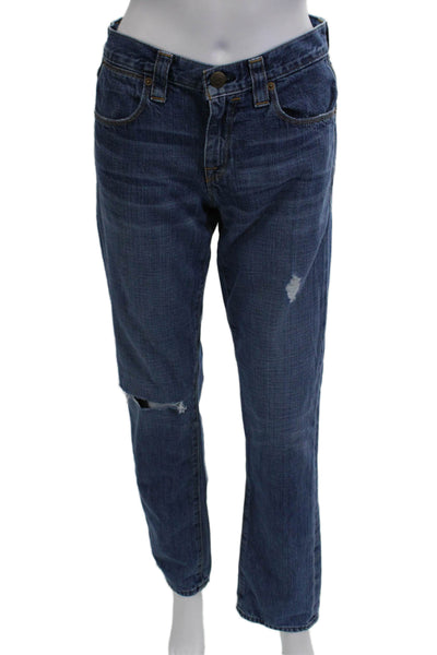 J Crew Womens Dark Blue Boyfriend Straight Jeans Mid Rise 32 Inseam Size 26