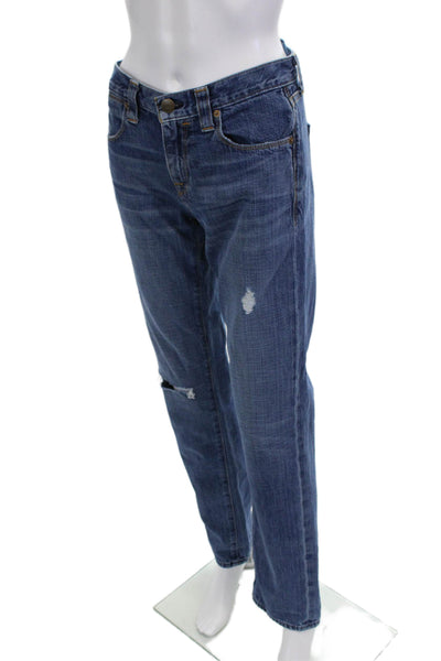 J Crew Womens Dark Blue Boyfriend Straight Jeans Mid Rise 32 Inseam Size 26
