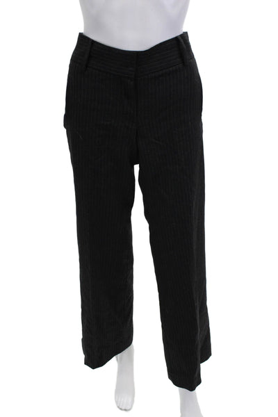J Crew Women Dress Pants Black Striped Wool Blend Button Size 4