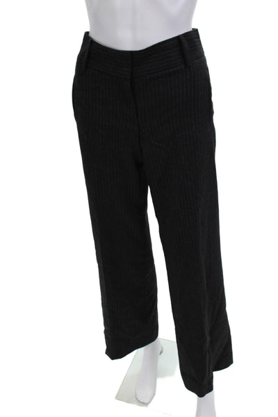 J Crew Women Dress Pants Black Striped Wool Blend Button Size 4