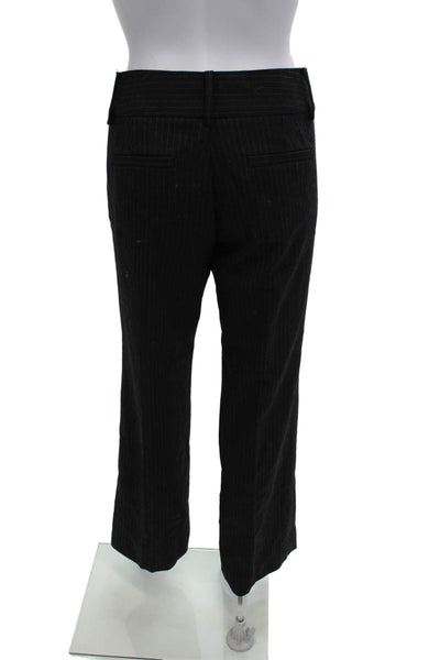 J Crew Women Dress Pants Black Striped Wool Blend Button Size 4