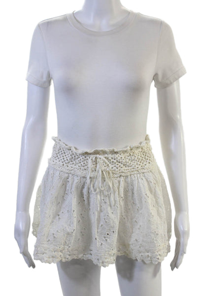 Sunday Women Peasant Mini White Cotton Floral Skirt Size M