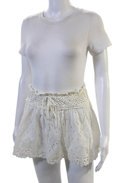 Sunday Women Peasant Mini White Cotton Floral Skirt Size M