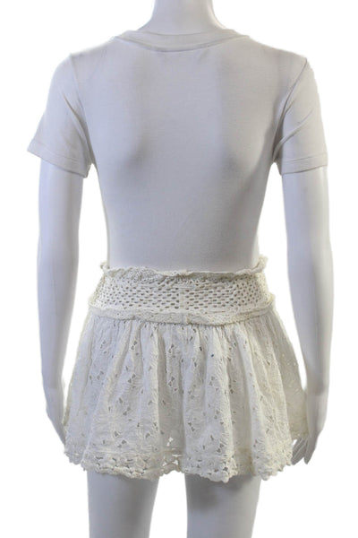 Sunday Women Peasant Mini White Cotton Floral Skirt Size M