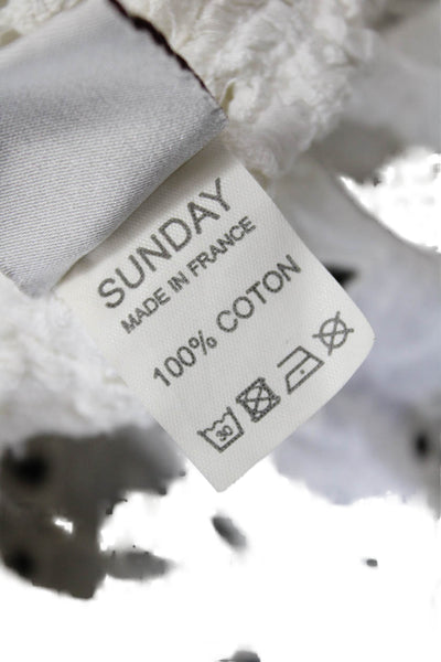 Sunday Women Peasant Mini White Cotton Floral Skirt Size M