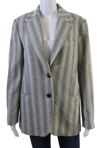 Tela Women Striped Gray Wool Blend Collared Blazer Buttoned Long Sleeve Size 6