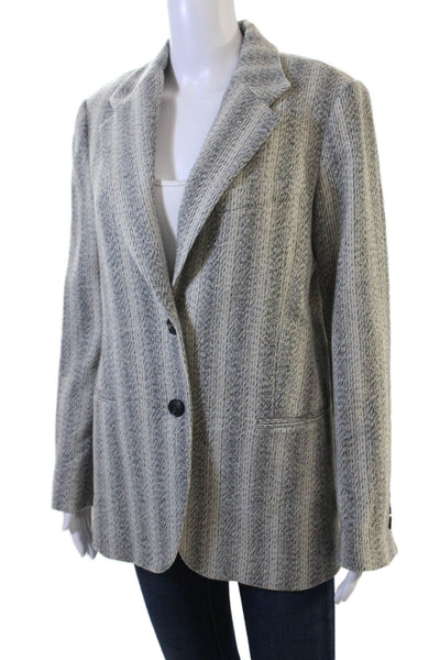 Tela Women Striped Gray Wool Blend Collared Blazer Buttoned Long Sleeve Size 6