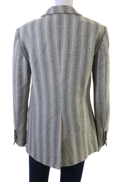 Tela Women Striped Gray Wool Blend Collared Blazer Buttoned Long Sleeve Size 6