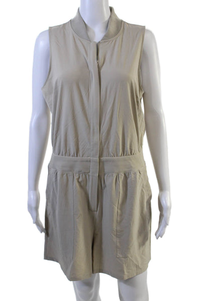 Athleta Women Jumpsuit Romper Sleeveless Mock Neck Beige Size 12
