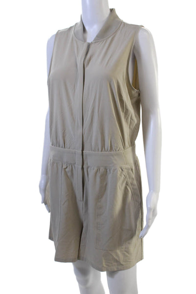 Athleta Women Jumpsuit Romper Sleeveless Mock Neck Beige Size 12