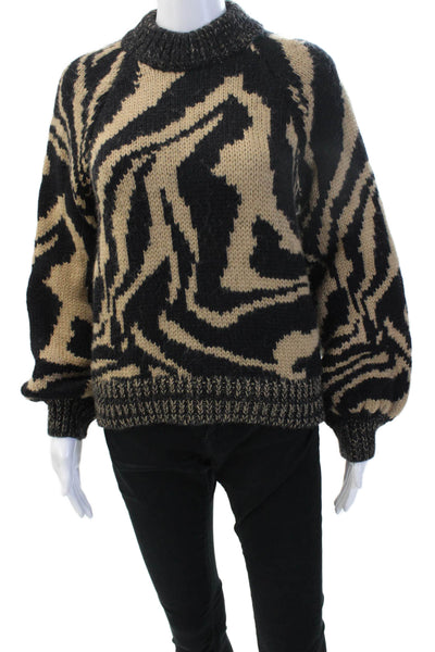 Ganni Unisex Pullover Sweater Beige Animal Print Wool-Alpaca Size S