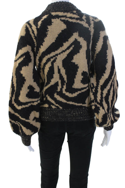 Ganni Unisex Pullover Sweater Beige Animal Print Wool-Alpaca Size S