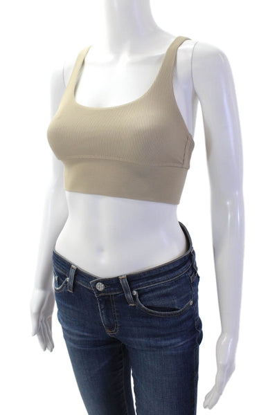 Beach Riot Womens Stretch Ribbed Round Neck Activewear Bra Beige Size XS