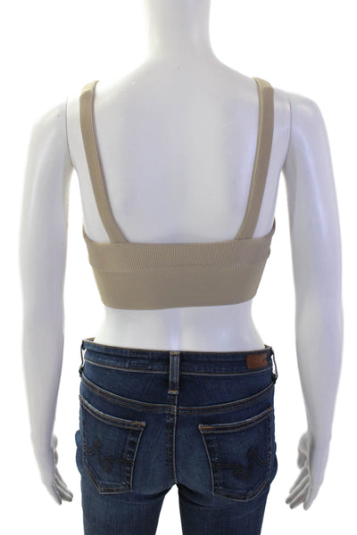 Beach Riot Womens Stretch Ribbed Round Neck Activewear Bra Beige Size XS