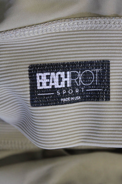 Beach Riot Womens Stretch Ribbed Round Neck Activewear Bra Beige Size XS