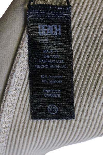 Beach Riot Womens Stretch Ribbed Round Neck Activewear Bra Beige Size XS