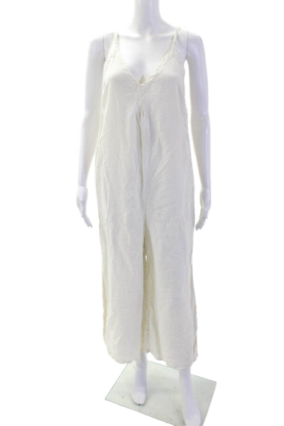 NSF Women White V-Neck Sleeveless 100% Cotton Jumpsuit Size PP