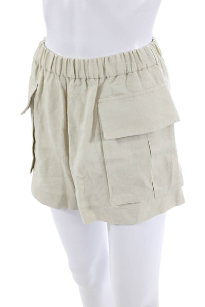 Designer Unisex Cargo Shorts Beige GOTS Organic Linen Zip Size XS