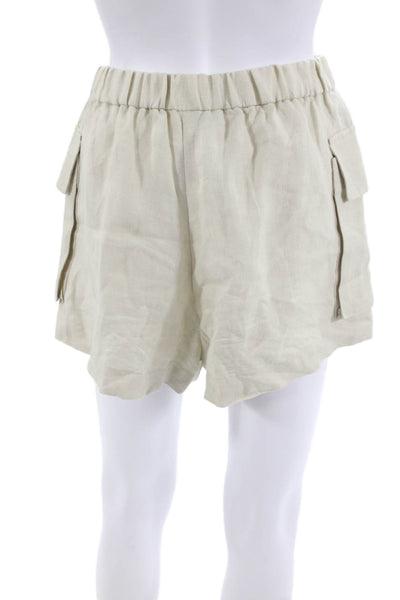 Designer Unisex Cargo Shorts Beige GOTS Organic Linen Zip Size XS