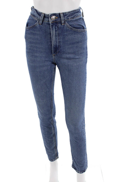 SPRWMN Women Skinny Straight Jeans Blue Mid Rise Button Size 24