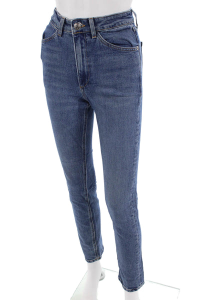SPRWMN Women Skinny Straight Jeans Blue Mid Rise Button Size 24