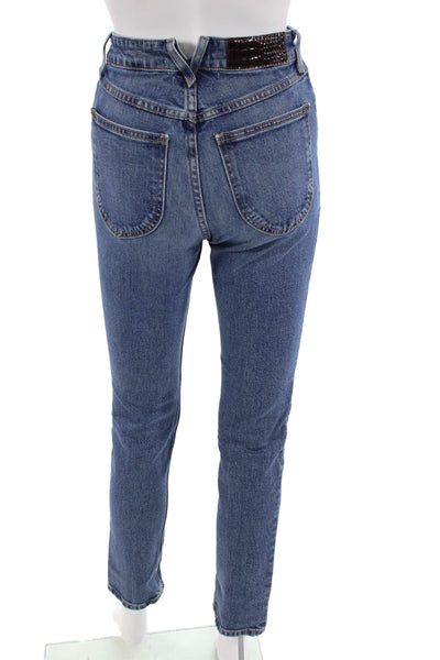 SPRWMN Women Skinny Straight Jeans Blue Mid Rise Button Size 24