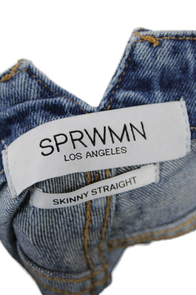 SPRWMN Women Skinny Straight Jeans Blue Mid Rise Button Size 24