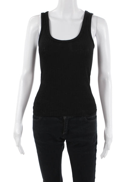 Designer Women Sleeveless Basic Tank Black Round Neck Polyester Size XS