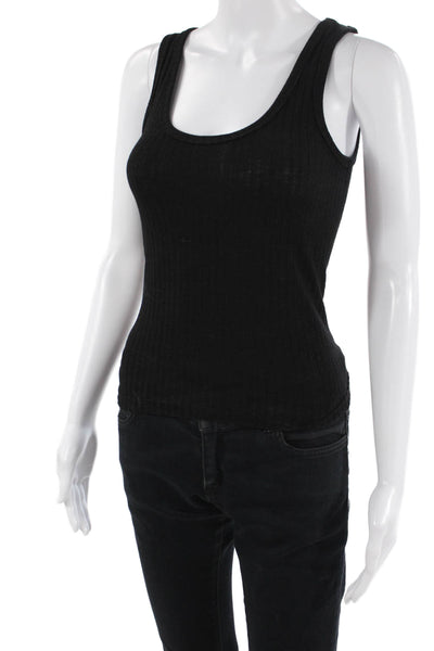 Designer Women Sleeveless Basic Tank Black Round Neck Polyester Size XS