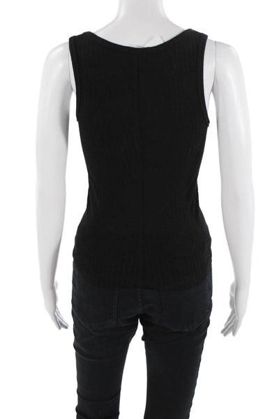 Designer Women Sleeveless Basic Tank Black Round Neck Polyester Size XS