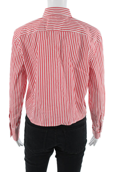 J Crew Womens Cropped Button-Up Red Striped Cotton Collared Long Sleeve Size 0