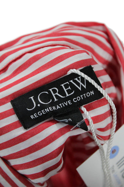 J Crew Womens Cropped Button-Up Red Striped Cotton Collared Long Sleeve Size 0