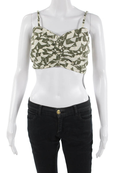 Mirth, Women Cropped Beige Geometric Cotton Tank Size XS