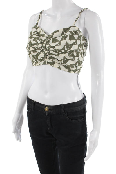 Mirth, Women Cropped Beige Geometric Cotton Tank Size XS