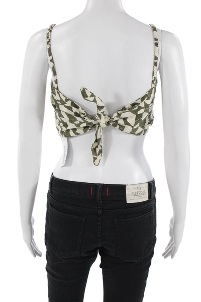 Mirth, Women Cropped Beige Geometric Cotton Tank Size XS