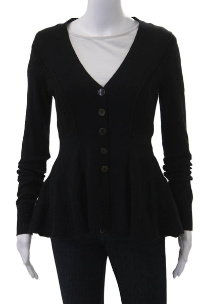 Free People Women Cardigan Black V-Neck Button Cotton Size XS