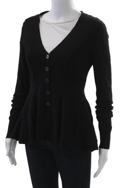 Free People Women Cardigan Black V-Neck Button Cotton Size XS