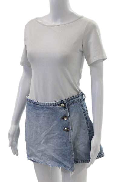 Zara Women Mini Wrap Skort Light Blue Cotton Solid Short Size S