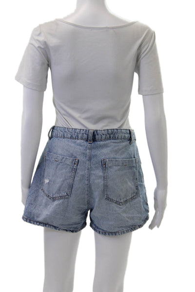Zara Women Mini Wrap Skort Light Blue Cotton Solid Short Size S