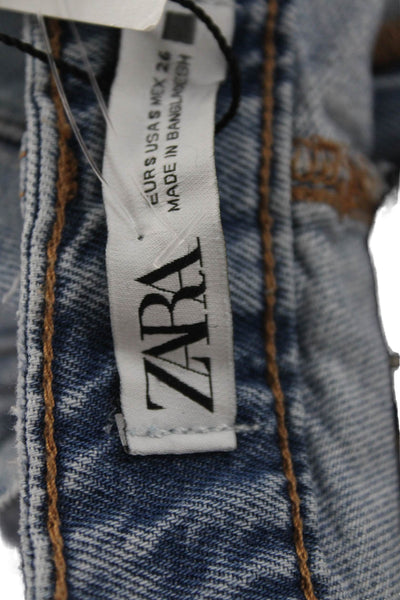 Zara Women Mini Wrap Skort Light Blue Cotton Solid Short Size S