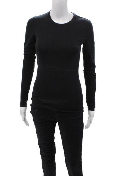 Theory Women Black Basic Long Sleeve Crew Neck T-Shirt Size PP