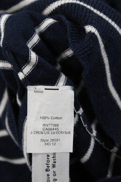 J Crew Women Dark Blue Striped V-Neck Pullover Sweater 100% Cotton Size 4