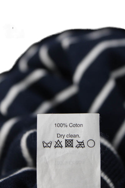 J Crew Women Dark Blue Striped V-Neck Pullover Sweater 100% Cotton Size 4
