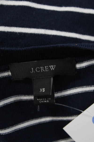 J Crew Women Dark Blue Striped V-Neck Pullover Sweater 100% Cotton Size 4