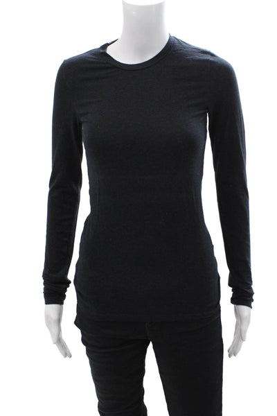 Theory Womens Basic Black Crew Neck Long Sleeve T-Shirt Size PP