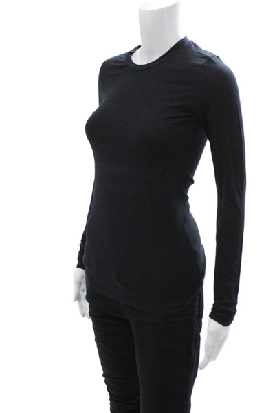 Theory Womens Basic Black Crew Neck Long Sleeve T-Shirt Size PP