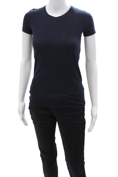 J Crew Womens Basic Dark Blue Crew Neck Cotton T-Shirt Short Sleeve Size 2XS